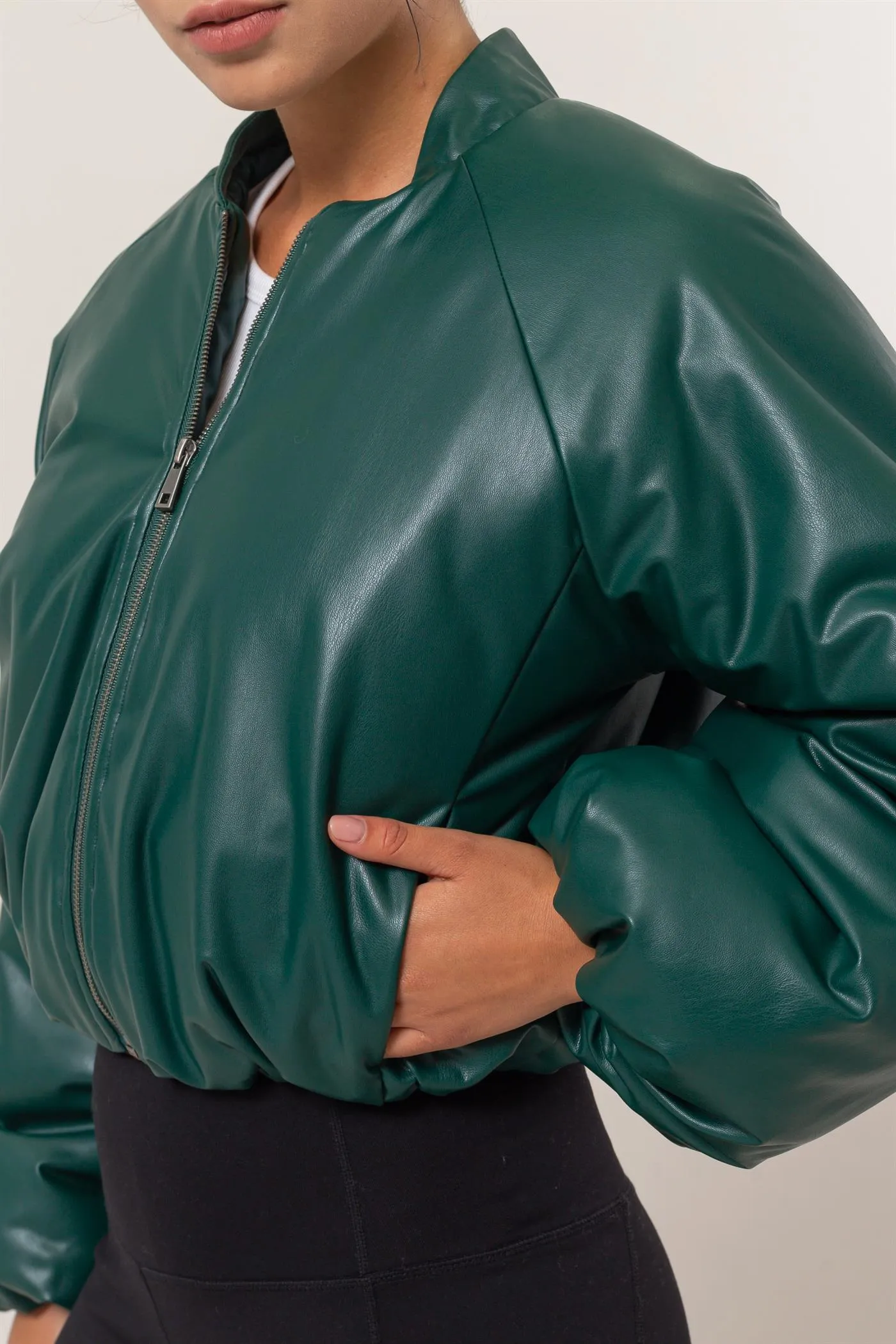 DZ24E970-Leather Puffer Bomber Jacket