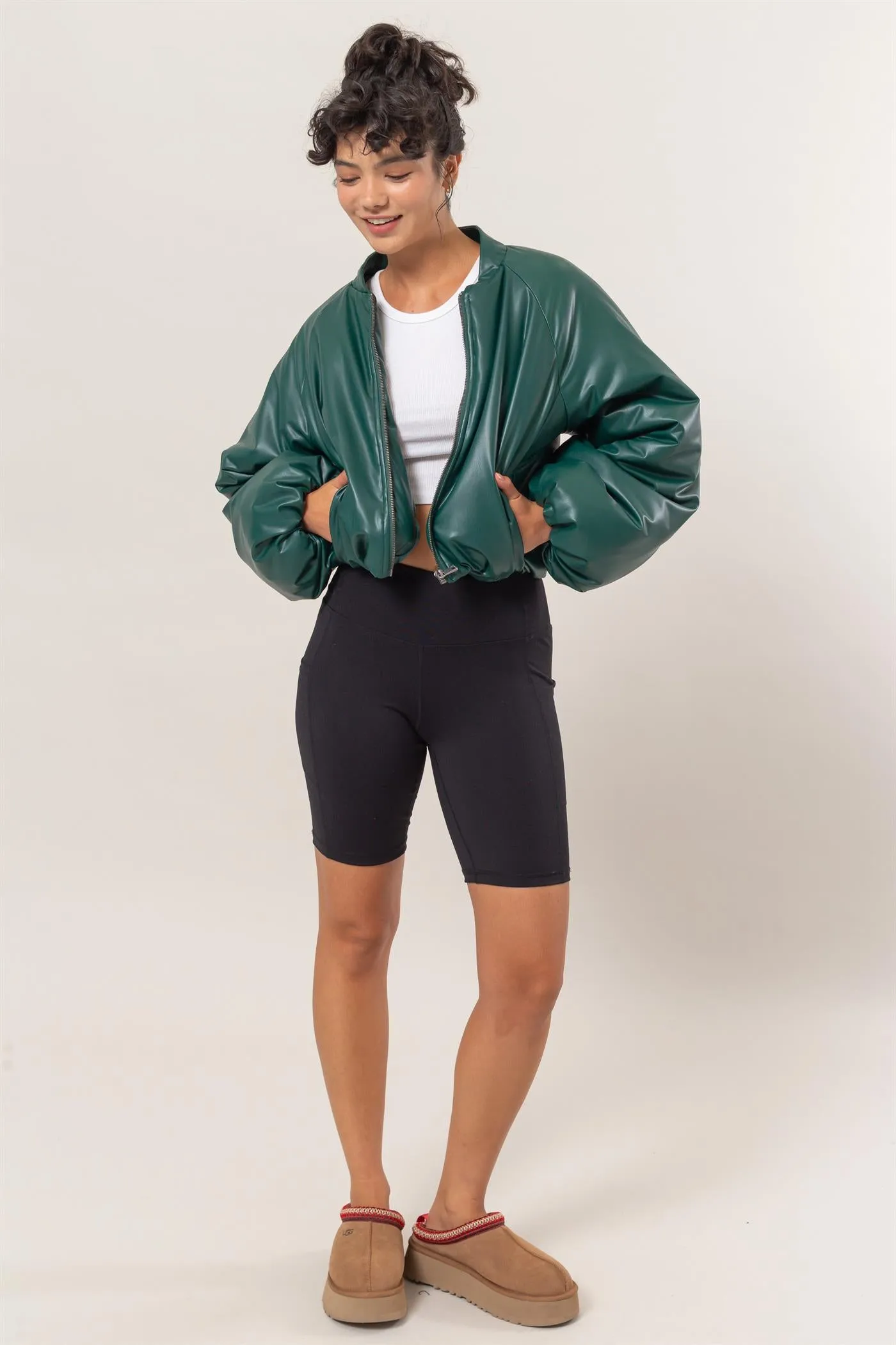 DZ24E970-Leather Puffer Bomber Jacket