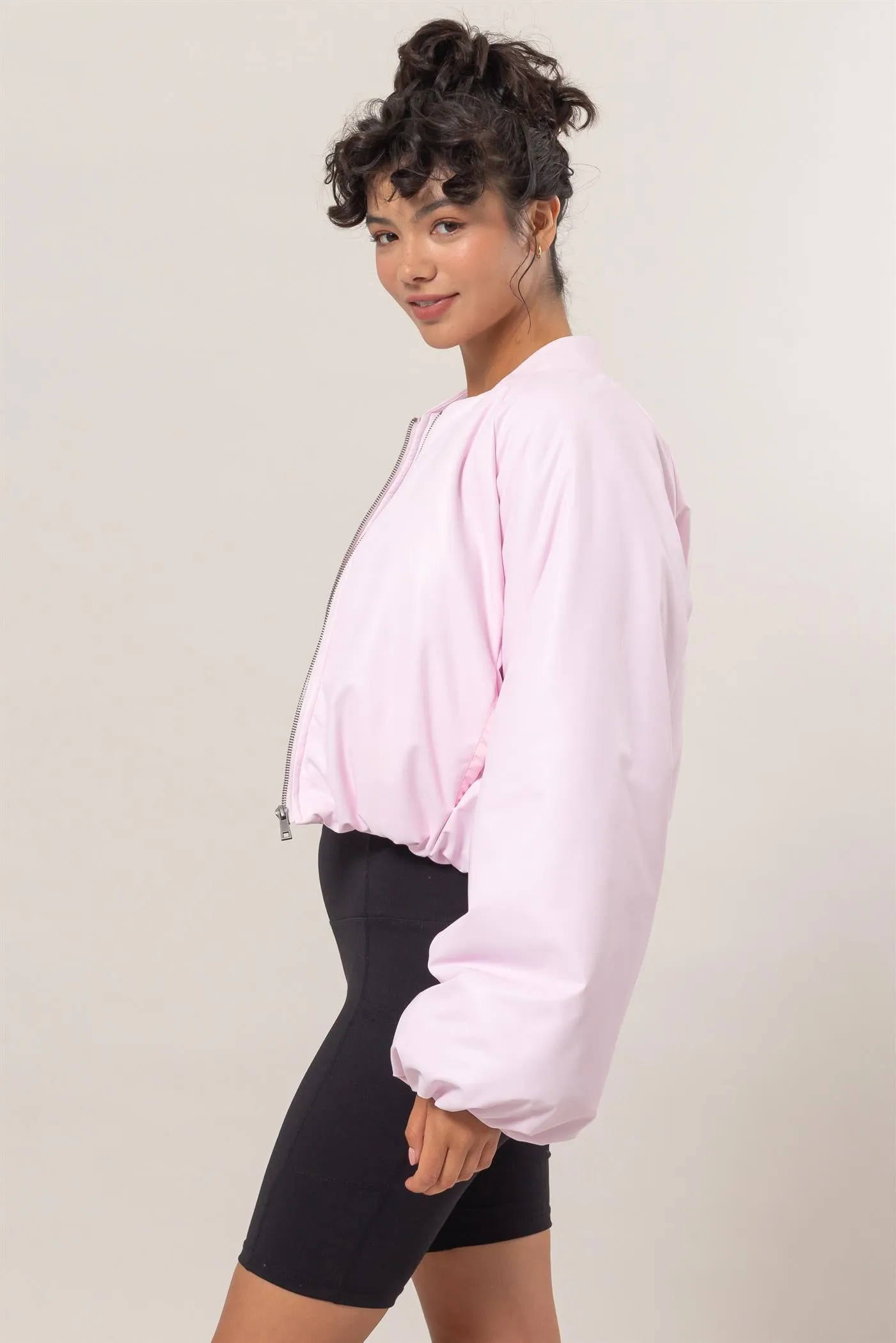 DZ24E970-Leather Puffer Bomber Jacket