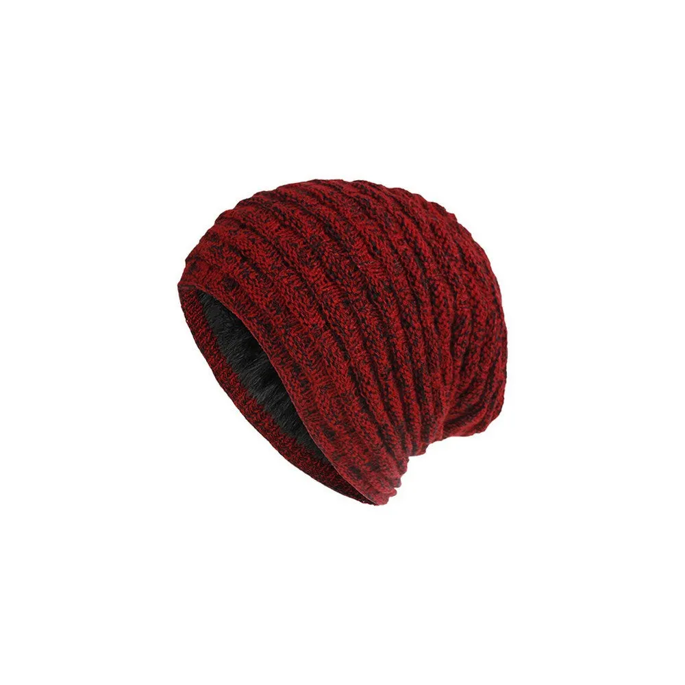 FancyGrab Unisex Fleece-Lined Knit Slouchy Beanie Hat Red