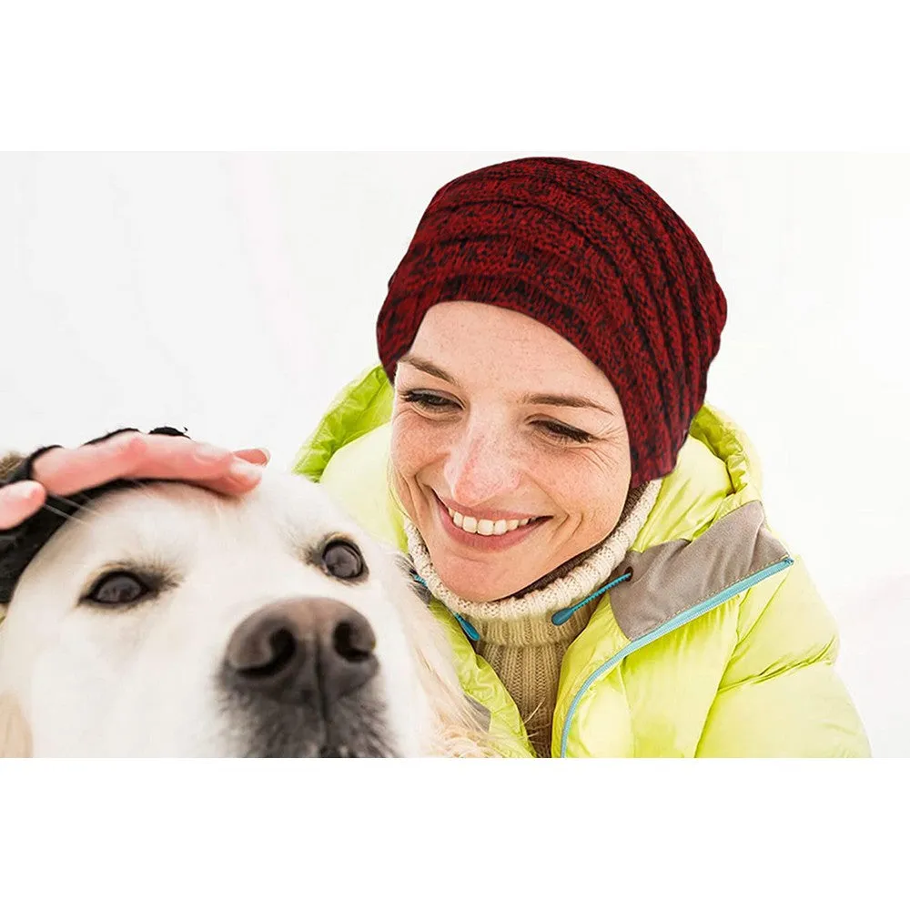FancyGrab Unisex Fleece-Lined Knit Slouchy Beanie Hat Red