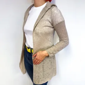 Fawn Brown Lace Cashmere Edge to Edge Cardigan Small
