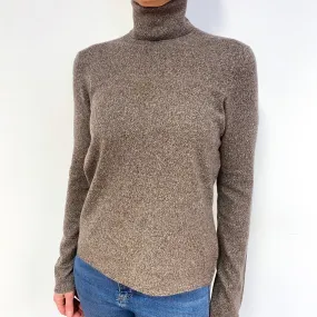Flecked Donkey Brown Cashmere Polo Neck Jumper Medium