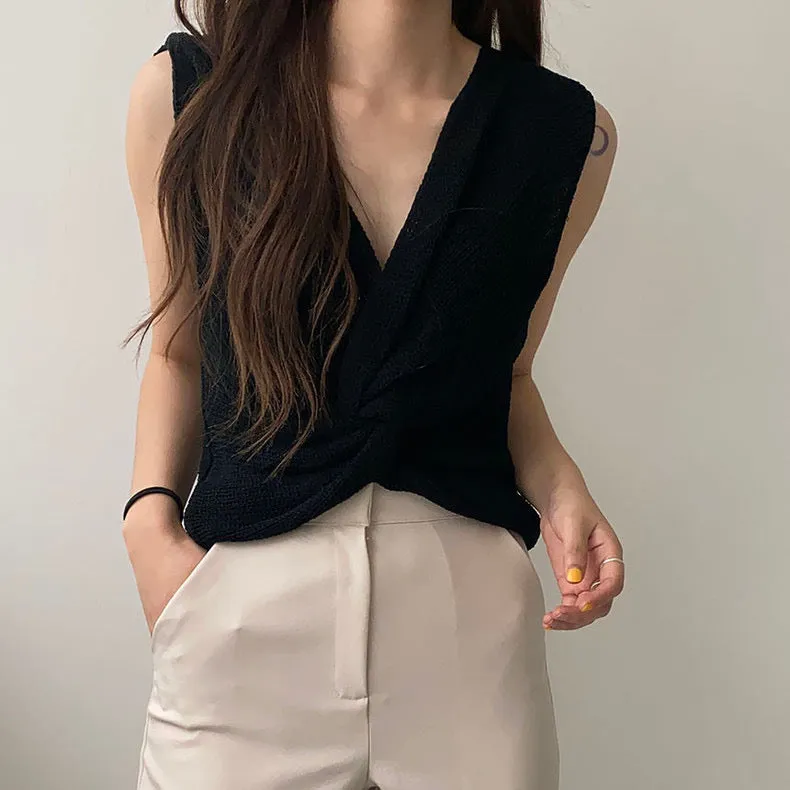 Front Knot Loose Knit Tank Top