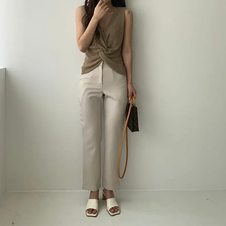 Front Knot Loose Knit Tank Top