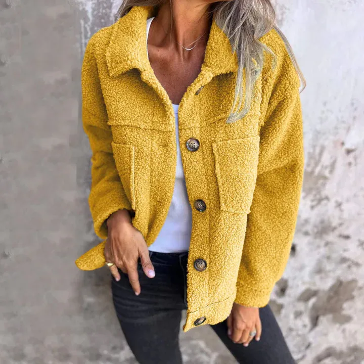 Fuzzy Long Sleeve Button-Up Jacket