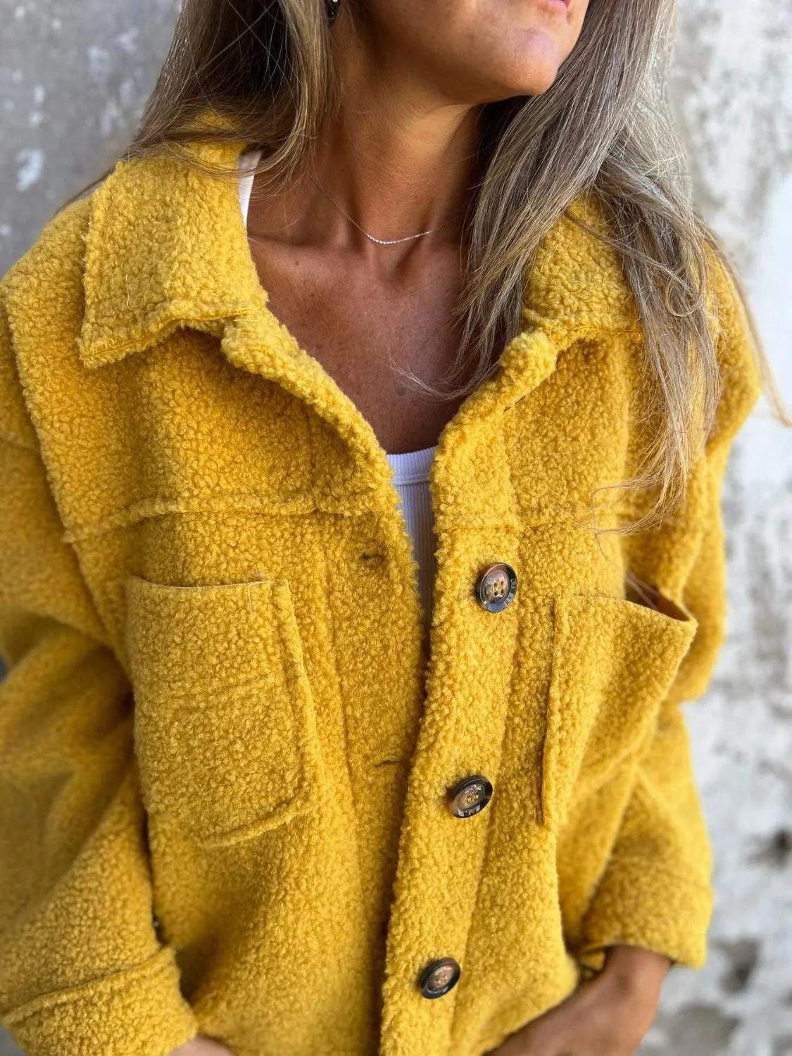 Fuzzy Long Sleeve Button-Up Jacket