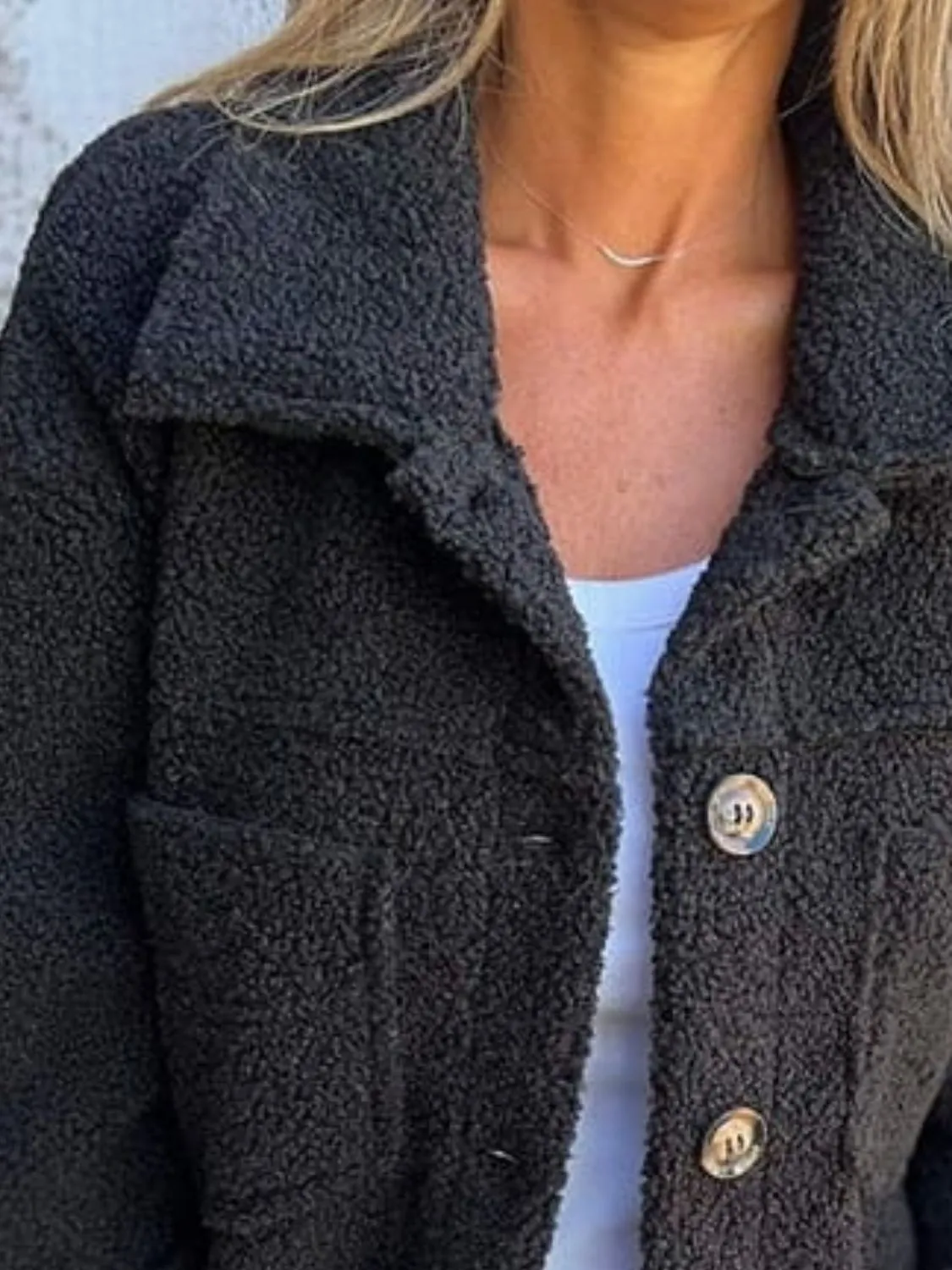 Fuzzy Long Sleeve Button-Up Jacket