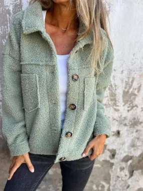 Fuzzy Long Sleeve Button-Up Jacket