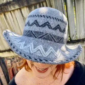 Grey Boiled Wool Aztec Style Knit Hat