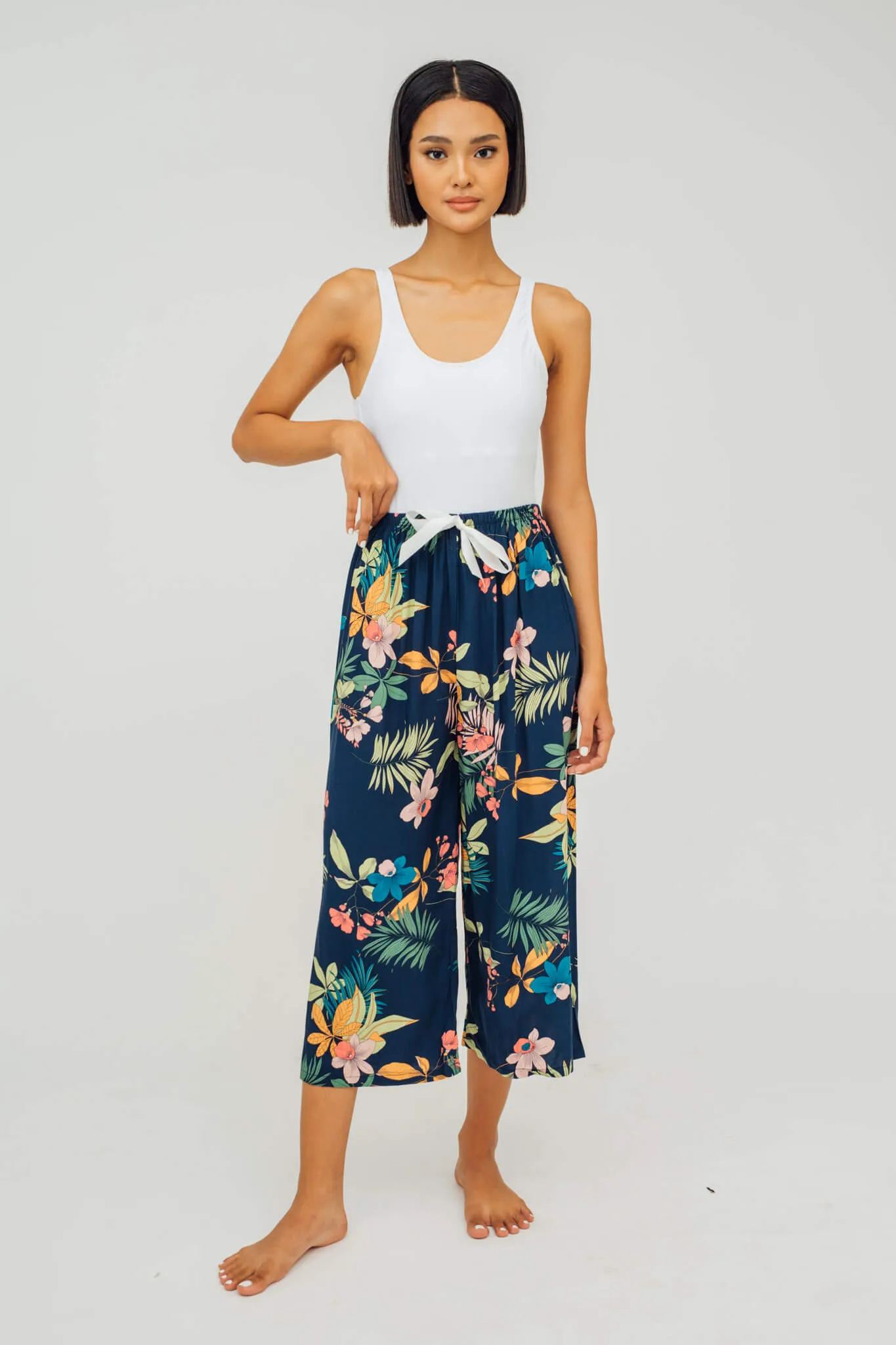 Jamina Tropical Print Tie-Waist Culottes