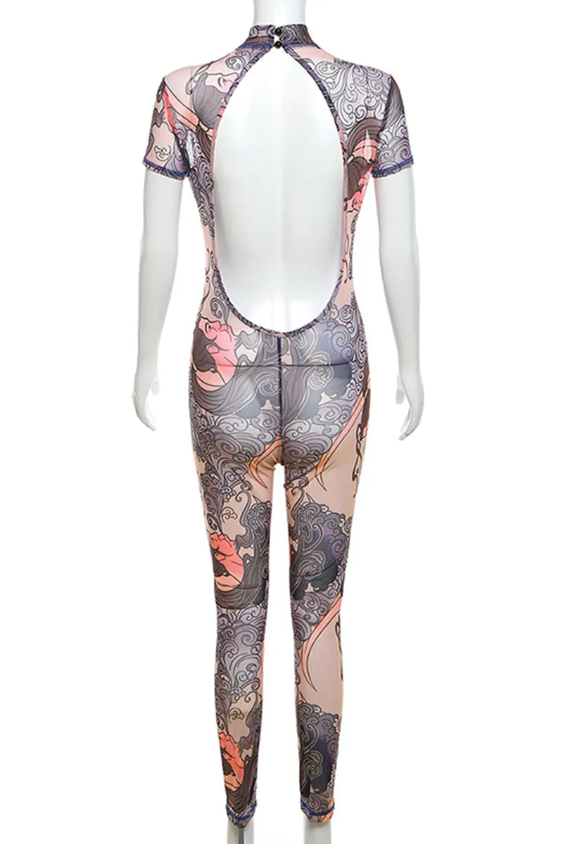 JJ684 Graphic Mesh Jumpsuit