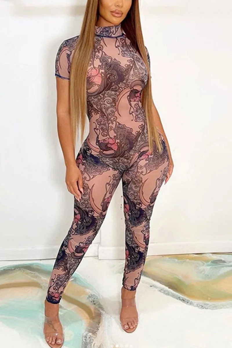 JJ684 Graphic Mesh Jumpsuit