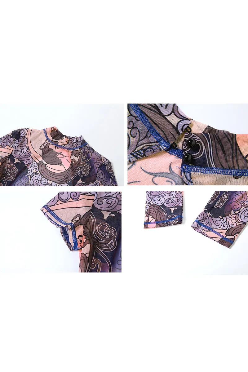 JJ684 Graphic Mesh Jumpsuit