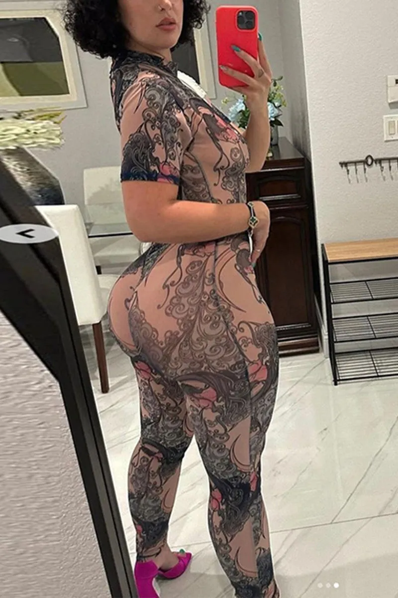 JJ684 Graphic Mesh Jumpsuit