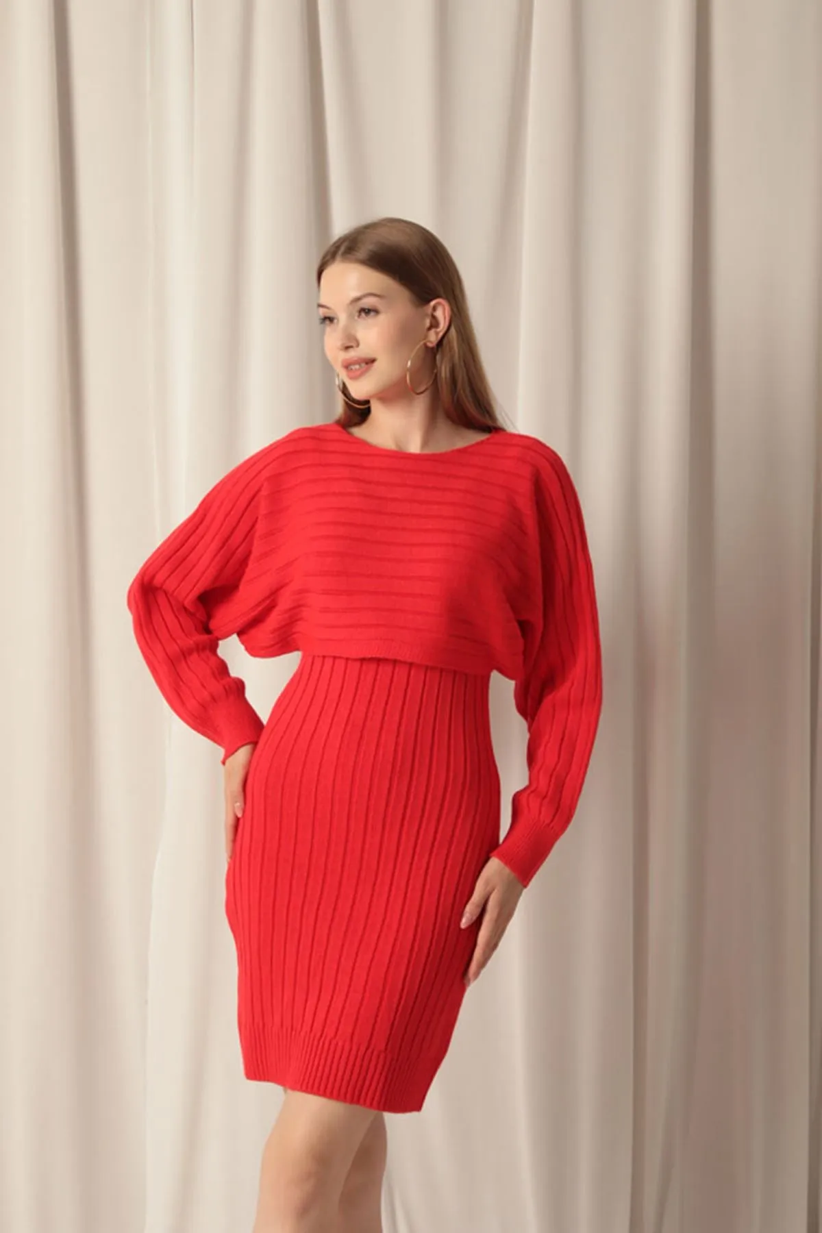 KKT Red Dress Set with Knitted Fabric Sweater - Yorba Linda