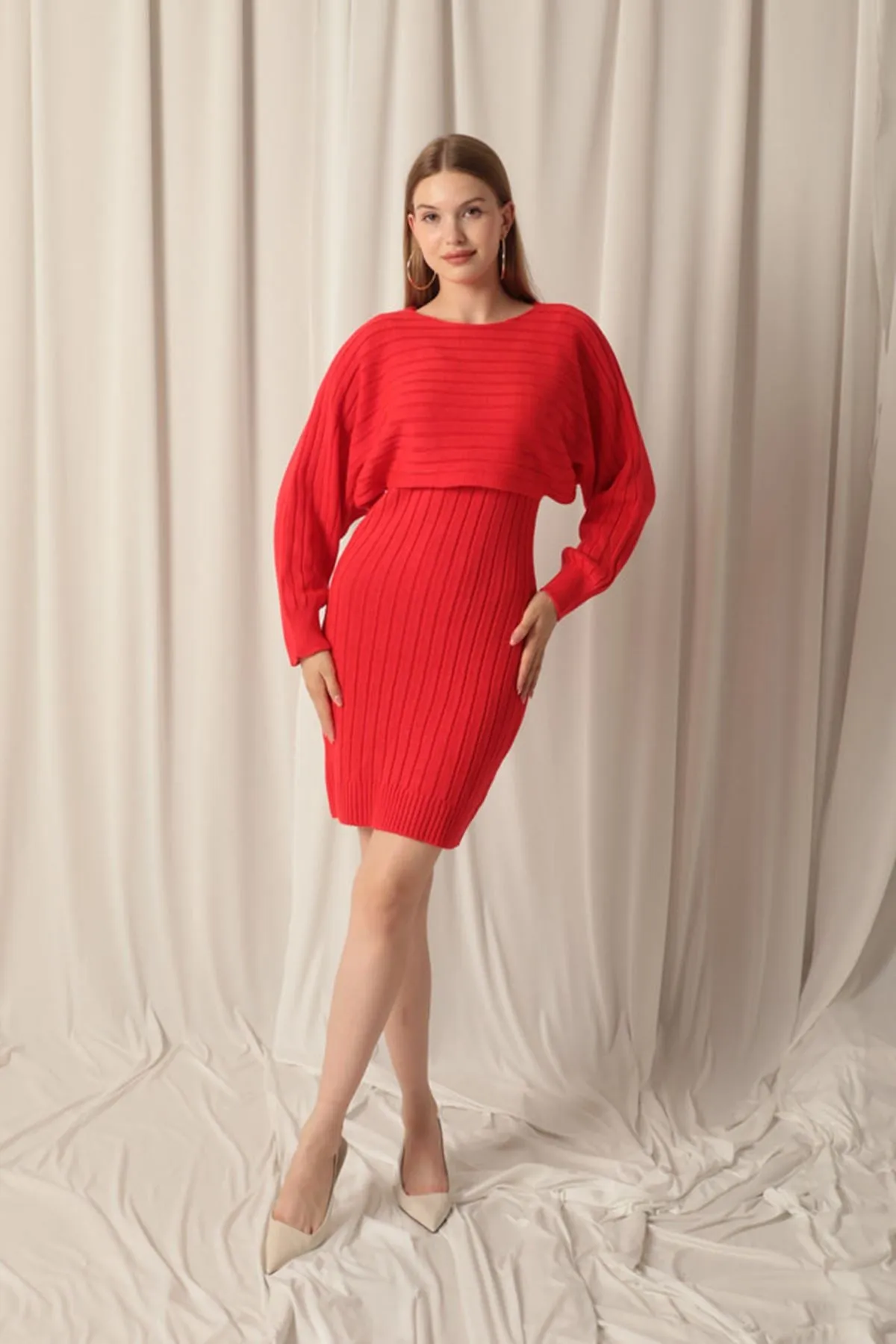 KKT Red Dress Set with Knitted Fabric Sweater - Yorba Linda