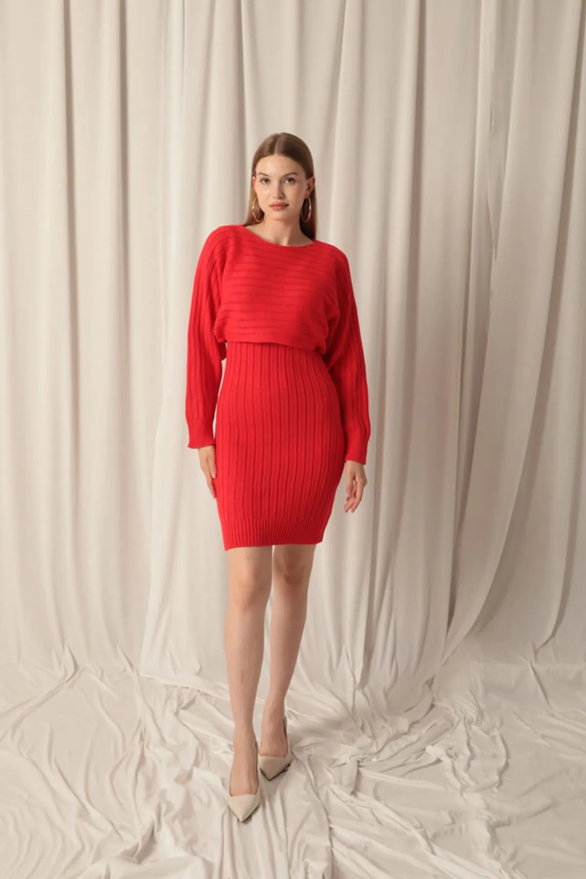 KKT Red Dress Set with Knitted Fabric Sweater - Yorba Linda