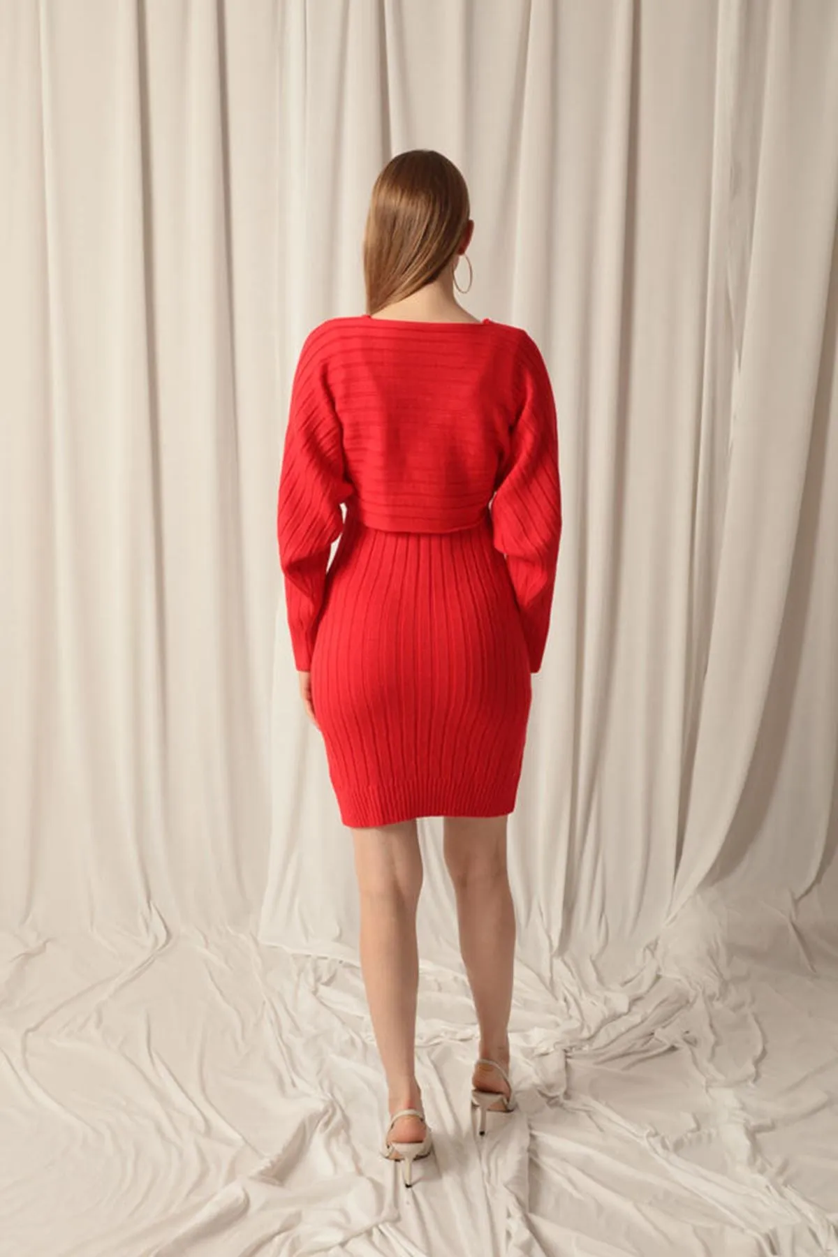 KKT Red Dress Set with Knitted Fabric Sweater - Yorba Linda