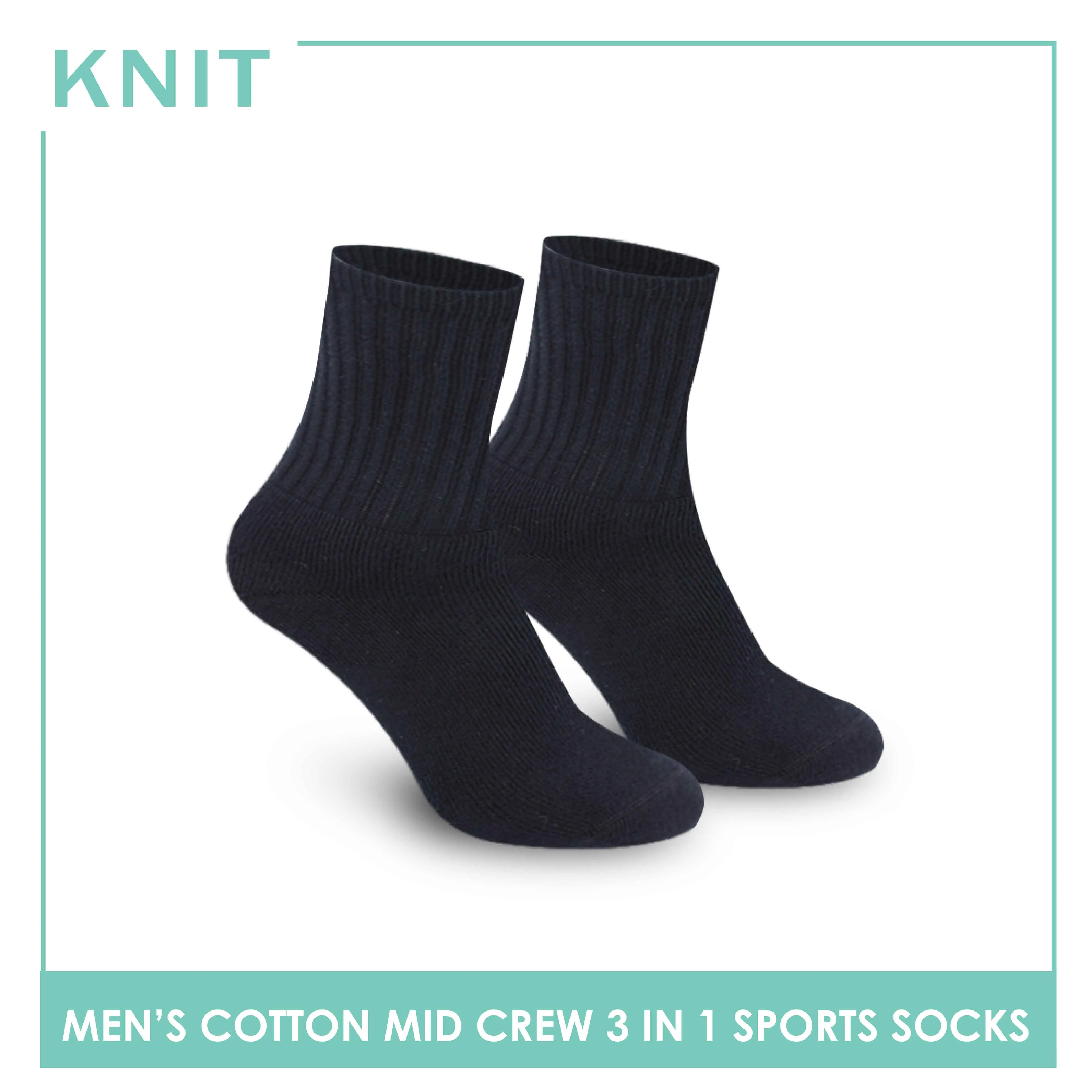 Knit Men's Cotton Mid Crew 3 pairs in a pack Thick Sport Socks KMSKG3