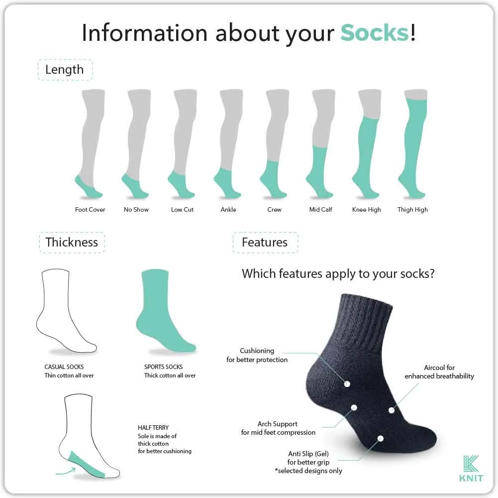 Knit Men's Cotton Mid Crew 3 pairs in a pack Thick Sport Socks KMSKG3