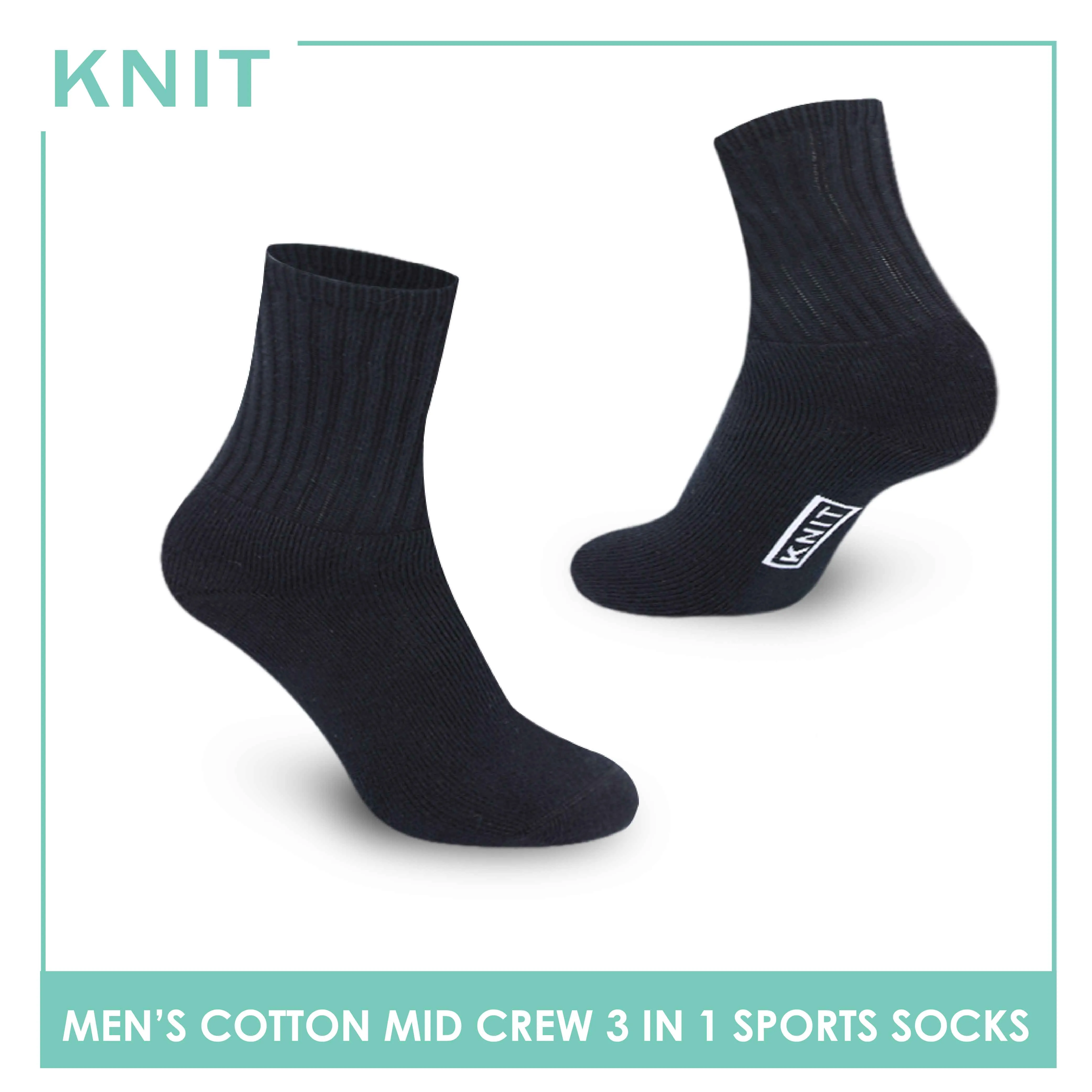Knit Men's Cotton Mid Crew 3 pairs in a pack Thick Sport Socks KMSKG3