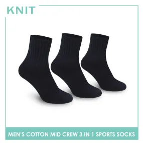 Knit Men's Cotton Mid Crew 3 pairs in a pack Thick Sport Socks KMSKG3