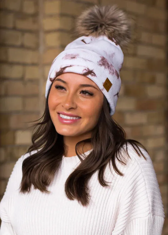 Knit Pom-Pom Beanie Hat-Tie Dye