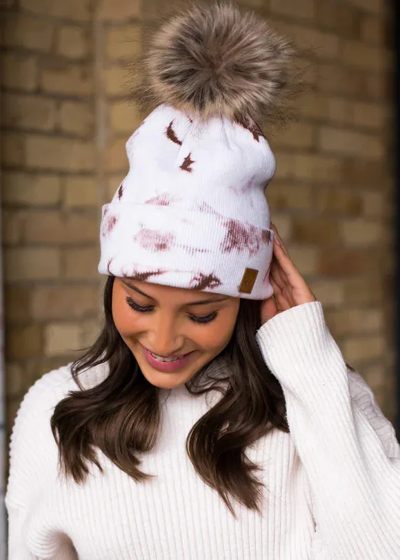 Knit Pom-Pom Beanie Hat-Tie Dye
