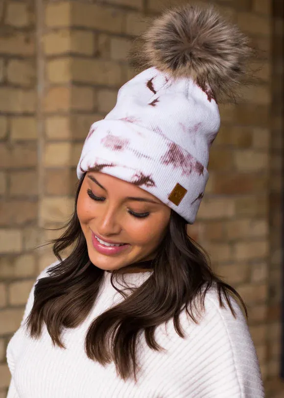 Knit Pom-Pom Beanie Hat-Tie Dye