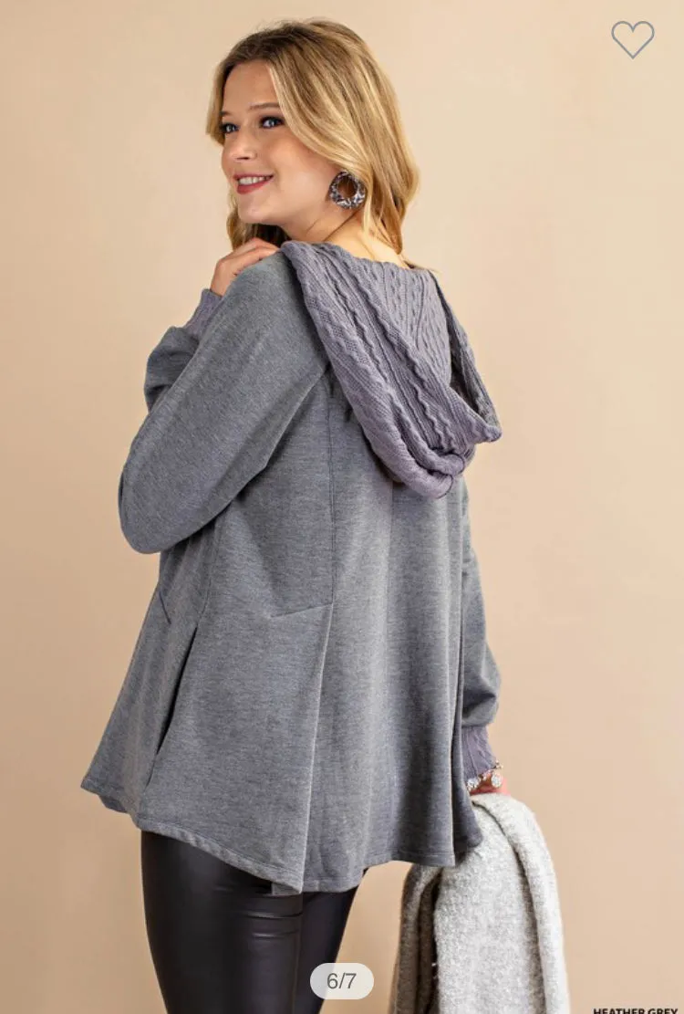 KORI B6087 Heather Grey Hoodie Knit