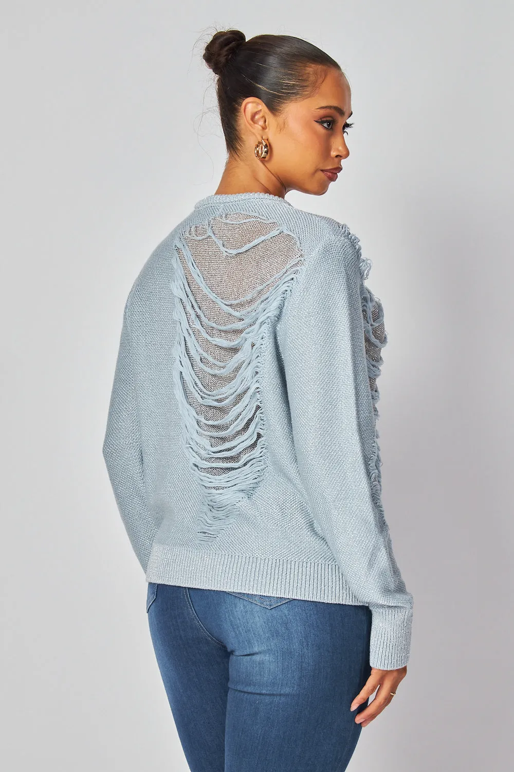 Kristen Distressed Metallic Lightweight Sweater Top