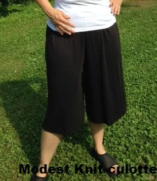 Ladies Stretchy Knit Culottes Split Skirt - Elastic Waist- 2XL-5XL