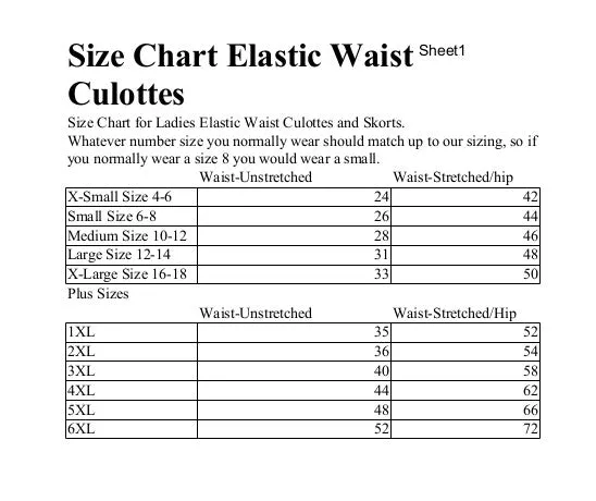 Ladies Stretchy Knit Culottes Split Skirt - Elastic Waist- 2XL-5XL