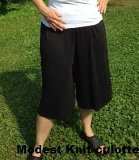 Ladies Stretchy Knit Culottes Split Skirt - Elastic Waist- 2XL-5XL