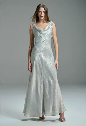 Lame Long Dress Draped Neck