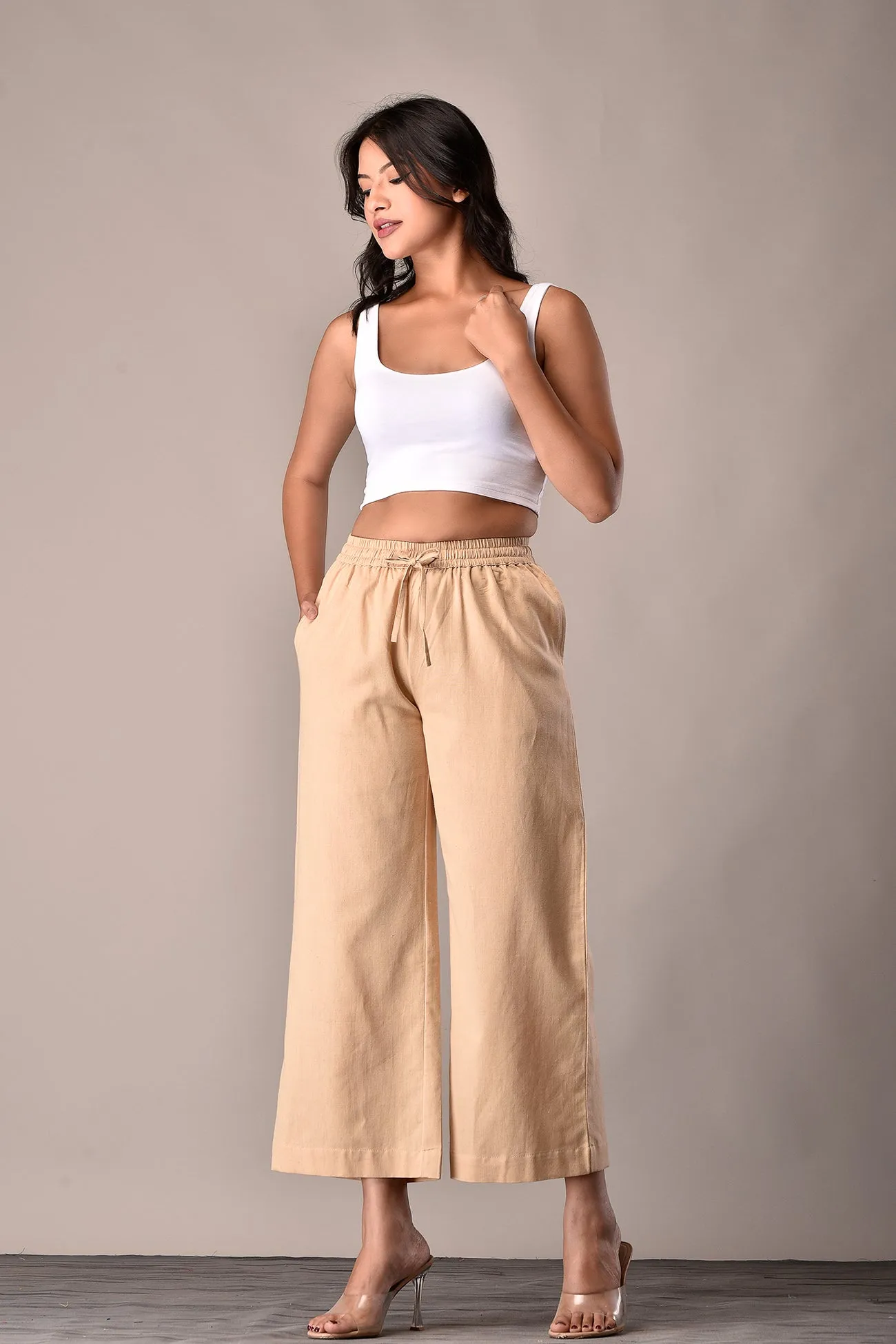 Linen-Cotton Culottes Beige