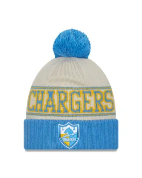 Los Angeles Chargers New Era 2023 Sideline Historic Pom Cuffed Knit Hat - Cream/Blue