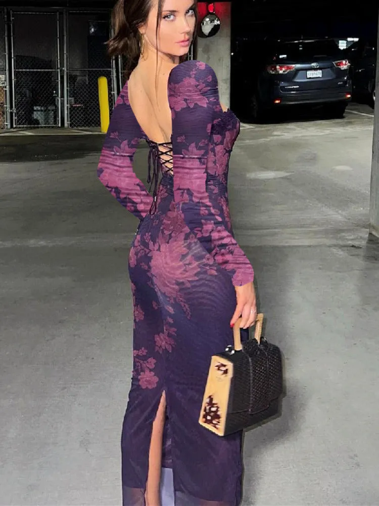 Marie Backless Print Maxi Dress