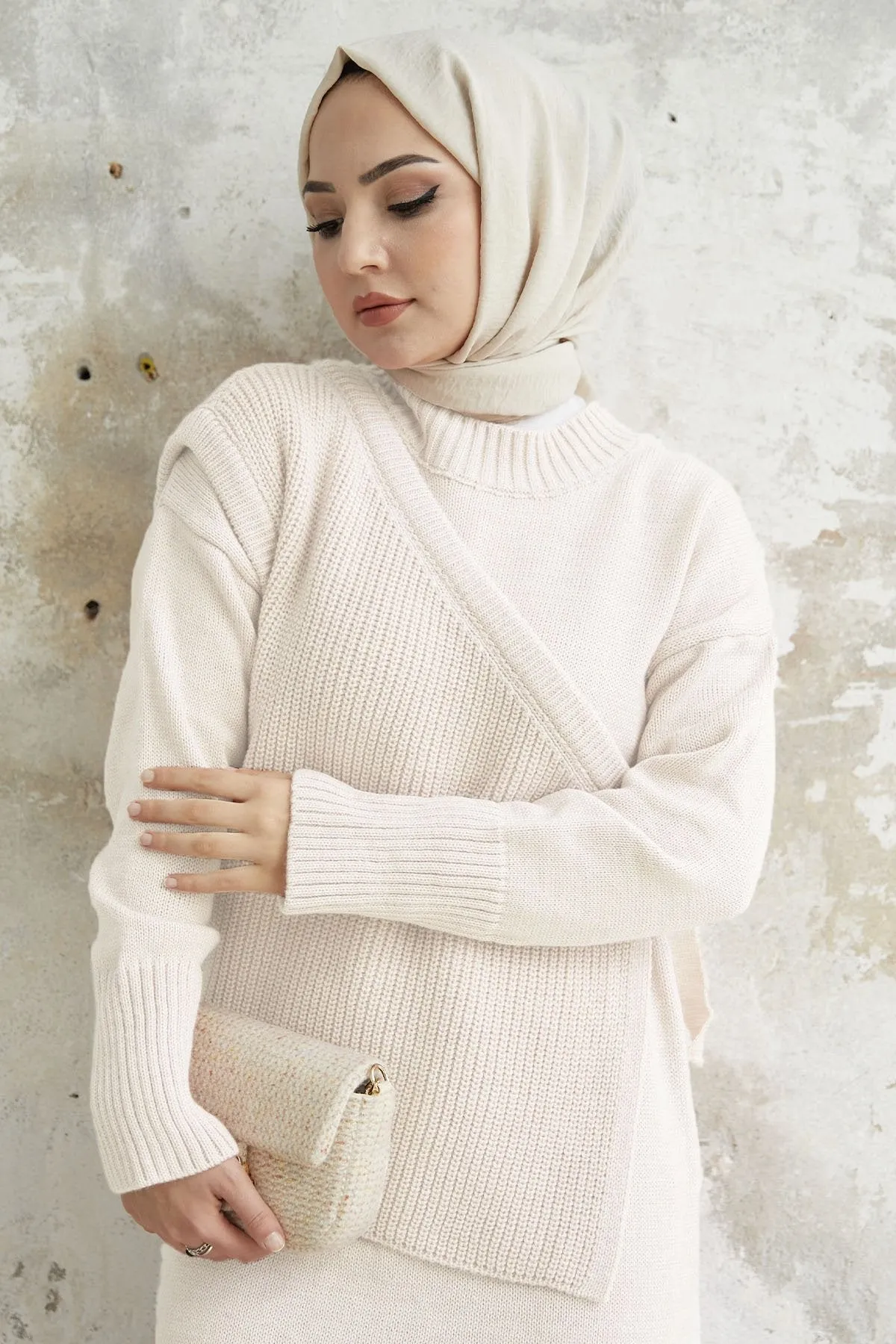MDS Women Knitted Dress with Belted Sweater - White - Huntington Beach