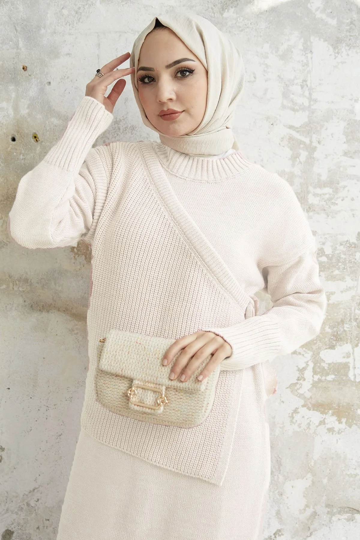 MDS Women Knitted Dress with Belted Sweater - White - Huntington Beach