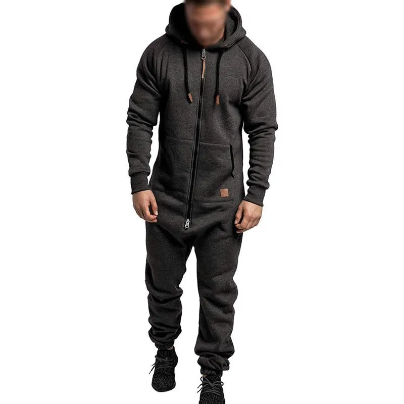Men's Casual Solid Color Hooded Jumpsuit 53093178Y