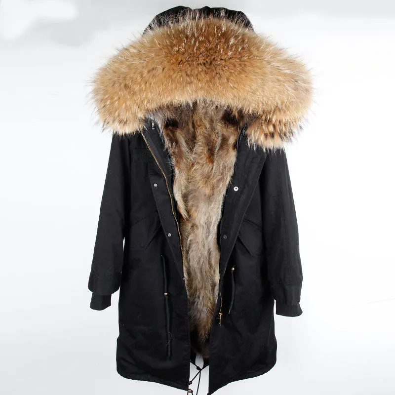 Men's Winter Casual Buttoned Hooded Parka With Raccoon Fur