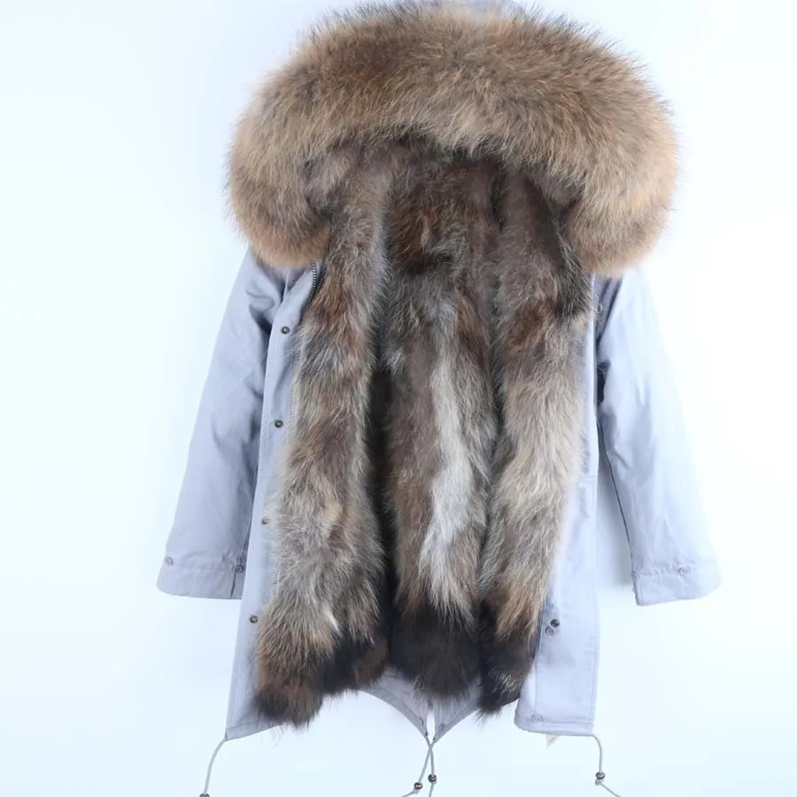 Men's Winter Casual Buttoned Hooded Parka With Raccoon Fur