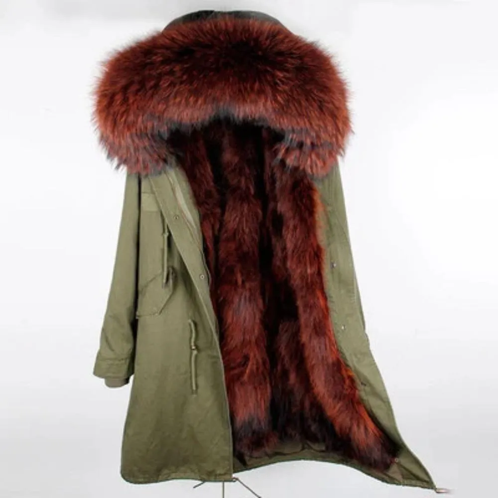 Men's Winter Casual Buttoned Hooded Parka With Raccoon Fur
