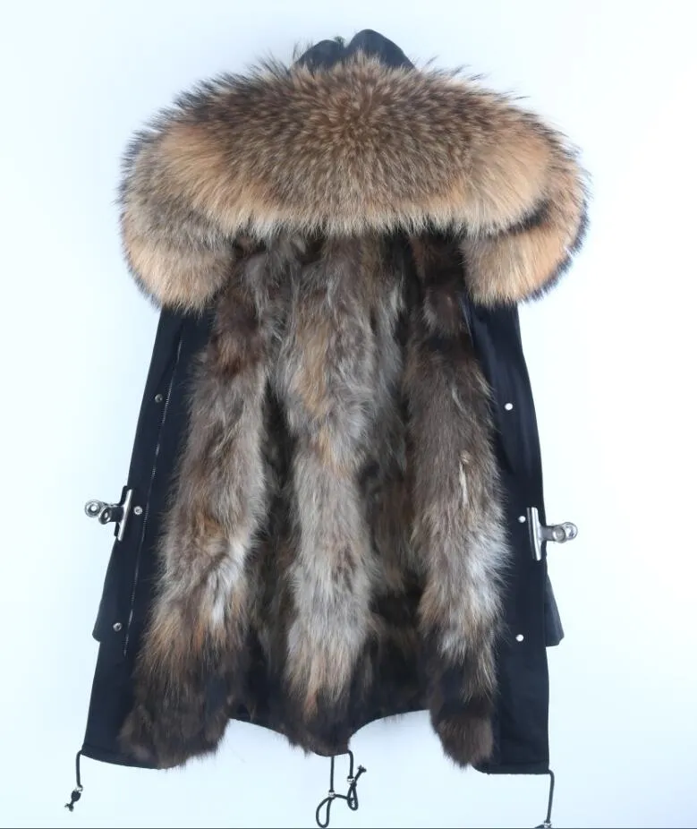 Men's Winter Casual Buttoned Hooded Parka With Raccoon Fur