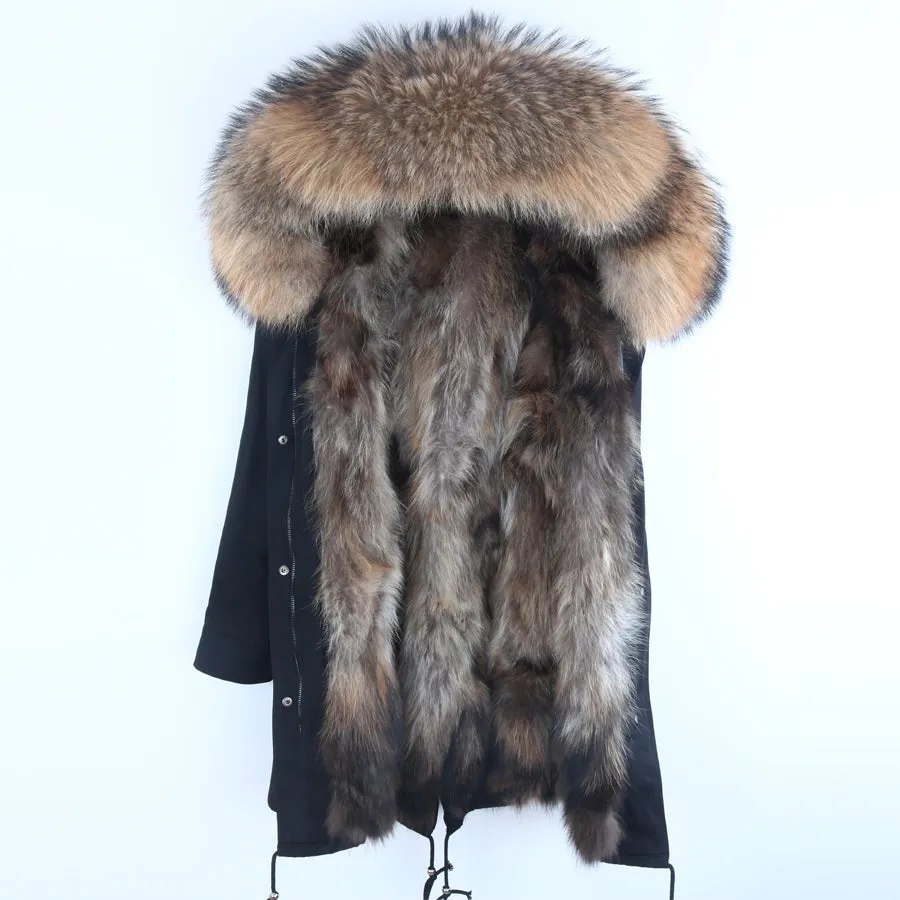 Men's Winter Casual Buttoned Hooded Parka With Raccoon Fur
