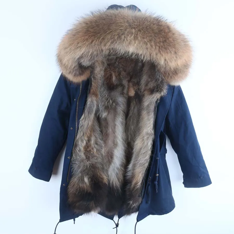 Men's Winter Casual Buttoned Hooded Parka With Raccoon Fur