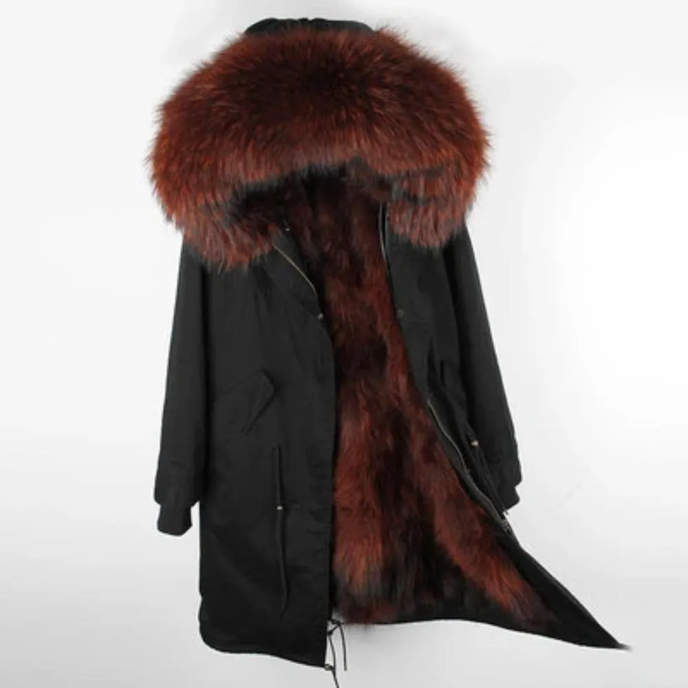 Men's Winter Casual Buttoned Hooded Parka With Raccoon Fur