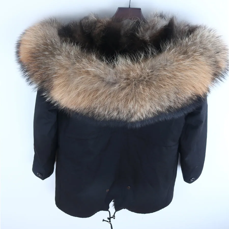 Men's Winter Casual Buttoned Hooded Parka With Raccoon Fur